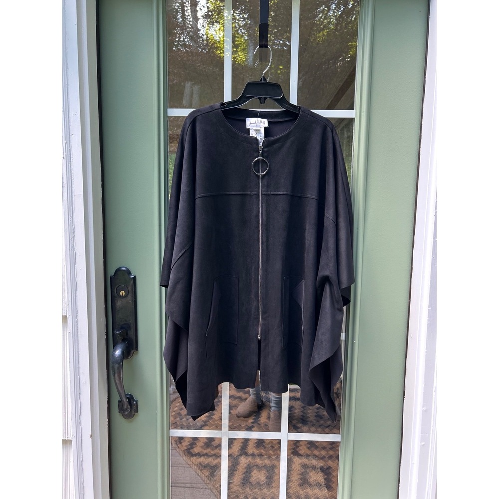 NWT Joseph Ribkoff Faux Fur Trim Oversized Cape Medium Black